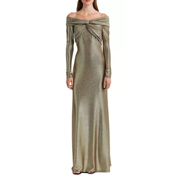 Lauren Ralph Lauren Metallic Off The Shoulder Gown NWT Size 8